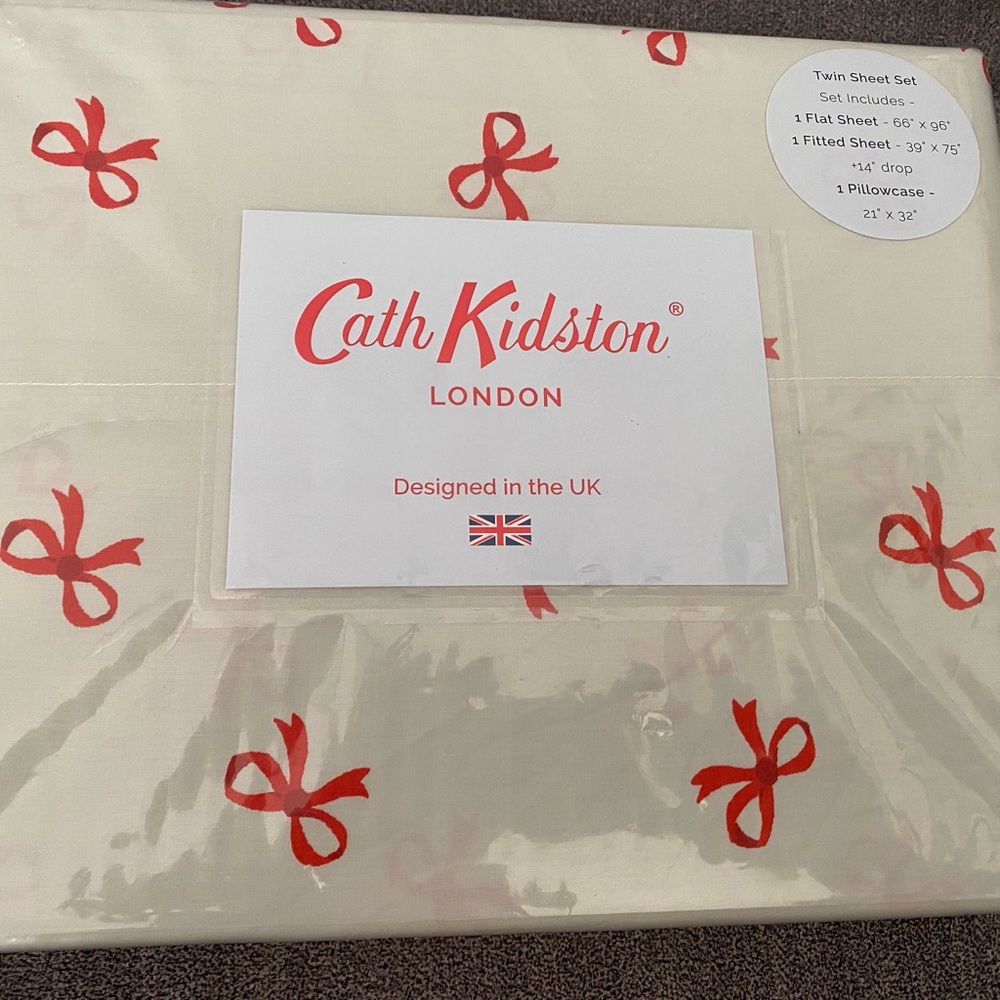 Cath Kidston Bow Ruby Sage Twin Sheets and Pillowcases Set 3 100% Cotton Percale